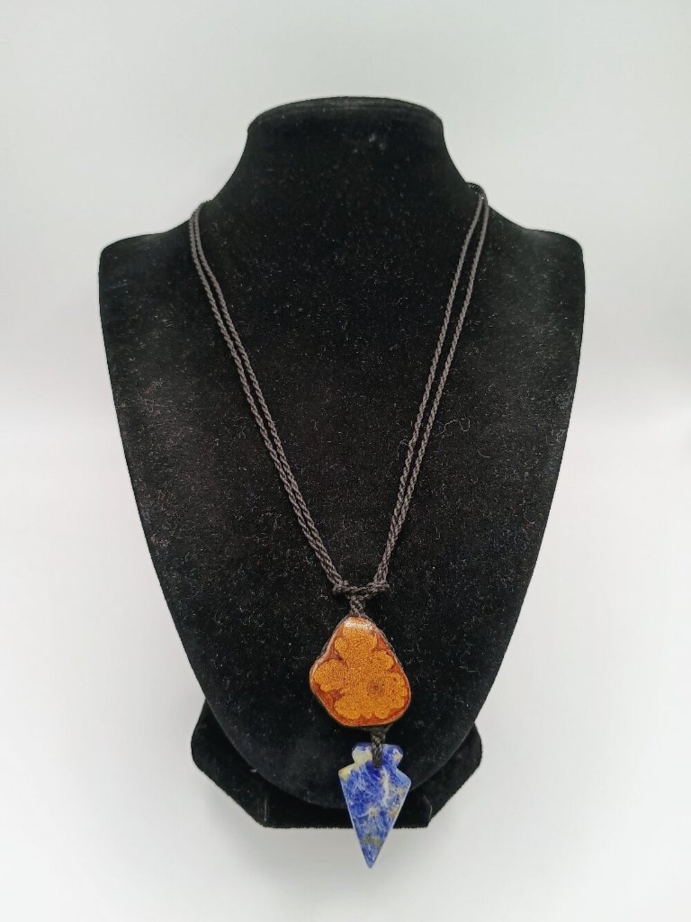 Handmade Macrame Necklace with Ayahuasca Flower and Natural Sodalite